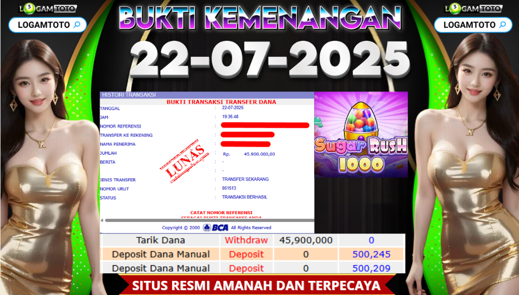 SELAMAT KEPADA MEMBER SETIA LOGAMTOTO BERHASIL JACKPOT DI PERMAINAN SLOT SUGAR RUSH 1000